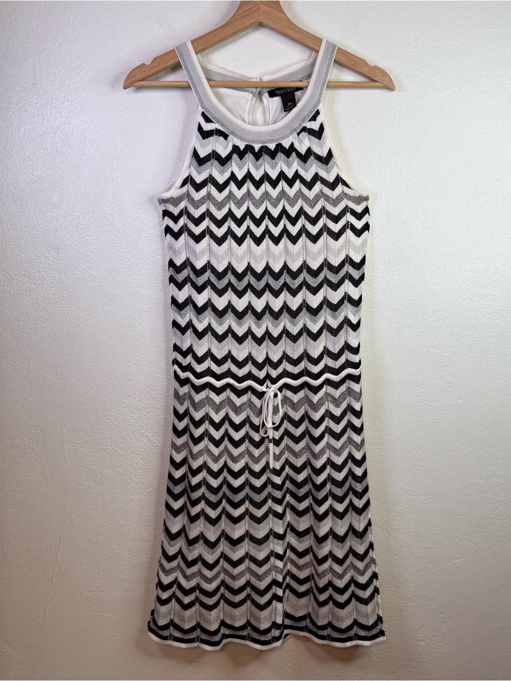 White House Black Market Metallic Knit Chevron Print Midi Dress Size XS